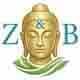 Logo 'Z & B' con testa di Buddha dorata, ampersand e onde verdi.