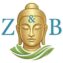 Un logo con una testa di Buddha dorata e le lettere Z e B in blu.